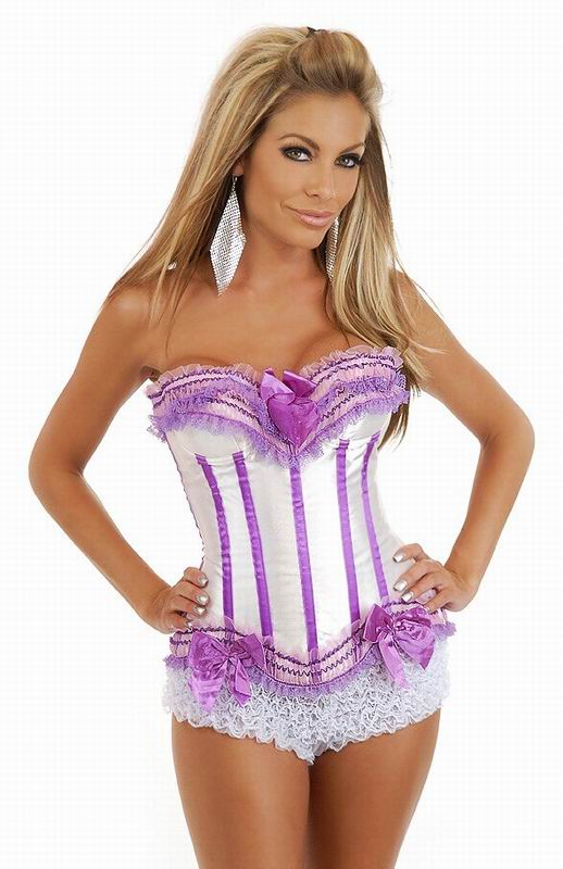 White and Purple Lace-up Corset